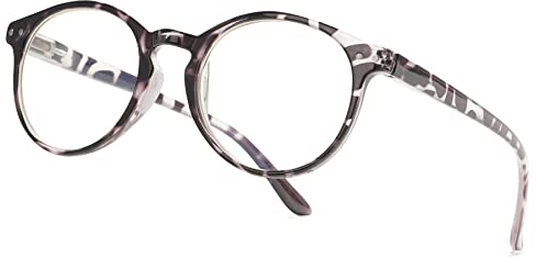 Lanomi Mode Rund Lesebrille Blaulichtflilter Damen Herren Kunststoff Rahmen Federscharnier Lesehilfen Sehhilfe mit Anti Blaulicht Grau Schildpatt Brille 2.0