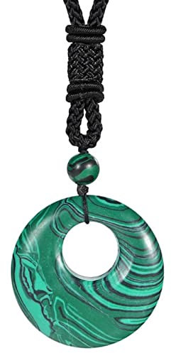 DALMARO Halskette für Damen GEMSTONE EYE - Edelstein Naturstein Shakra Anhänger mit Schmuckschachtel (MALACHIT)