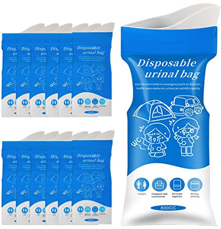 Disposable Urine Bags, 12 Pack Camping Pee Bags, Disposable Urinal Bag, Travel Urinal Bag, Toilet Traffic Jam Emergency Portable Toilet for Men Women Kids Patient (Blue-12pack)
