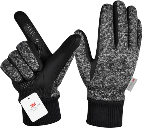 MOREOK Winterhandschuhe Herren Damen -10°F 3M Thinsulate rutschfest Fahrradhandschuhe Sporthandschuhe,Touchscreen Warme Skihandschuhe für Wandern Laufen Motorrad Skifahren-dunkelgrau-XL