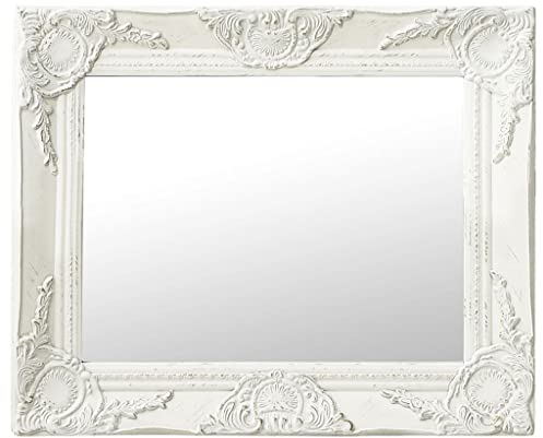 homiuse Wandspiegel im Barock-Stil 50x40 cm Weiß Spiegel Groß Spiegel Vintage Fensterspiegel Shabby Chic MöBel Spiegel Wand Spiegel Antik Badezimmerspiegel Flur Deko Spiegel Wand