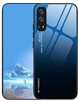 UPLAI Coque pour Vivo Y72 5G/Vivo Y52 5G, Très Mince Dégradé de Couleur Verre Trempé Antichoc Housse, Souple TPU Silicone Mode Coloré Étui.Bleu Noir
