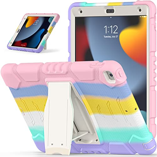 LOXO CASE Coque pour iPad 7ème / 8ème / 9ème Génération 10.2 Pouces 2019/2020/2021, [Protection Militaire] Coque Antichoc avec Support,Colourful Pink