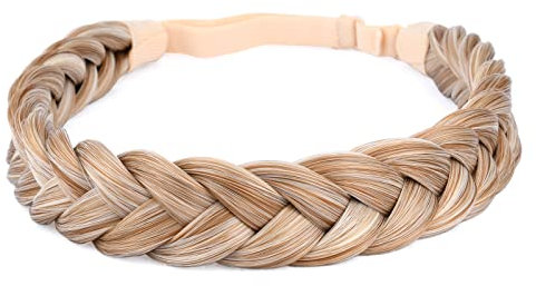 Gledola 2 Stränge geflochtene Zöpfe Stirnband geflochtene synthetische Haar elastische Stretch, Haar Zubehör für Frauen, Mädchen (Goldblonde)