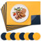 NOSTHEART Tischsets Abwaschbar 8er Set, Platzsets Abwischbar Tischsets Leder Hitzebeständig rutschfest Platzdeckchen mit Untersetzer Rund, Doppelseitigen Mit Randnähten, Blau Gelb
