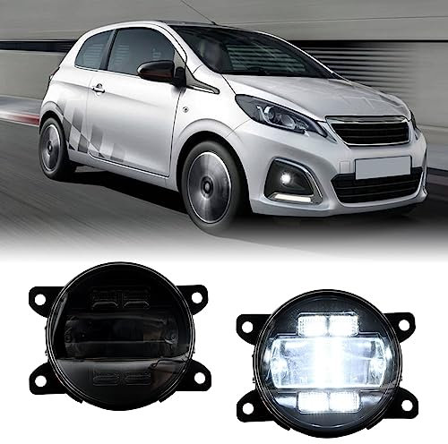 njssjd LED Nebelscheinwerfer mit Blinkermontage DRL für Peugeot 208 2008, C.itroen C3 C4 Nebelscheinwerfer vorne für Stoßstange vorne (getönte Linse)
