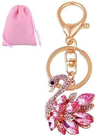Strass Schwan Schlüsselanhänger Tasche Geldbörse Charms Bling Schlüsselanhänger Rucksack Hängende Anhänger für Frauen Rosa B