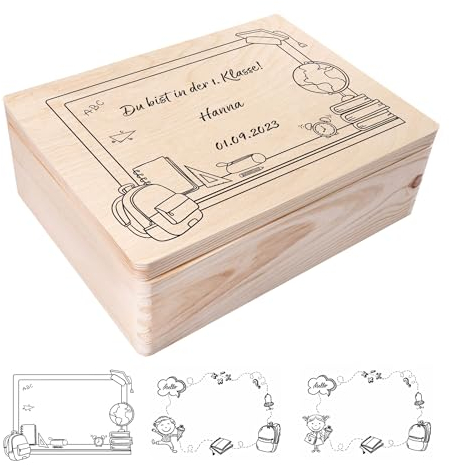 Creative Deco Personalisiert Einschulung Geschenk | Junge/Mädchen Schulanfang Geschenke | Einschulungsgeschenke Erster Schultag | Schultüte Holzkiste Erinnerungsbox | für 1. und 5. Klasse | Deko