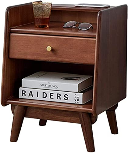 Table d'appoint de lit Table de Chevet Commode de Chambre à Coucher, avec 1 tiroir et poignées dorées étagère à 3 Couches, Table de Chevet Table Basse Table d'appoint (Couleur : Marron)