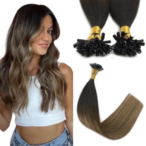 U Tip Hair Extensions Human Hair 50 Strands 40g 18inch Natural Black Ombre Dark Brown Mix Caramel Brown Nail U Tip Hair Extensions #1B/4/27 18inch