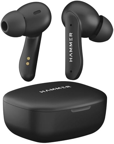 Hammer Solitude Bluetooth Earbuds with Upto 22H Playtime, Enc, Fast Charging Type-C, Ipx4 Water Resistant, Bluetooth V5.3, Touch Controls and Voice Assistant (Truffle Black) - in Ear