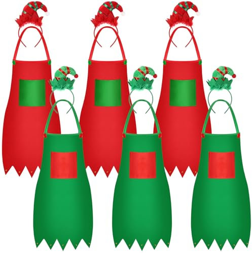 Toulite 12 Stück Weihnachts-Elfenschürzen und Elfen-Stirnband, Elfen-Stirnbänder, Kopfbedeckung für Frauen, Weihnachts-Party-Zubehör, Grün , 28.4 x 21.3 inches