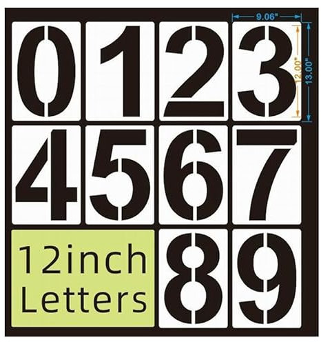 Vokowin 10Pcs (12) Large Number Template - Reusable Curb Parking and Address Stencils for Painting, DIY Art Projects, Decoration (K365-10)