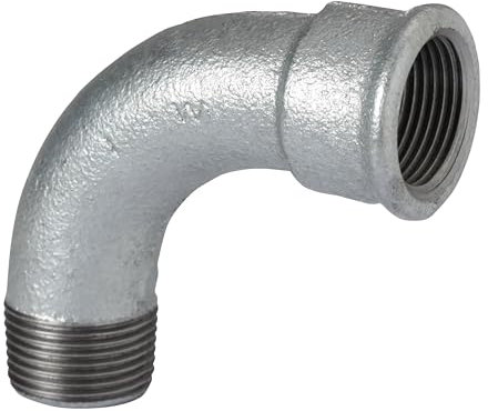 1 Stück - ATUSA Bogen Nr.1a i/a 90 Grad 4 aus Temperguss, verzinkt - Fitting als Bogen zum Erstellen der Richtungsänderung um 90° der Rohrinstallation für Sanitär- und Heizungsinstallation