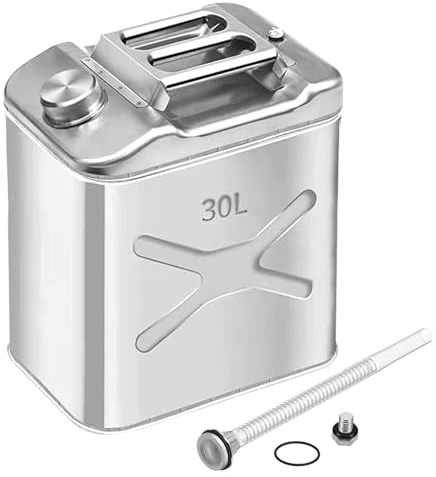 Povanjer Seau diesel sans déversement, bidon d'essence et diesel portable en acier inoxydable de 30 litres avec 3 poignées, bidon d'essence en acier inoxydable scellé hermétiquement, bidon d'essence