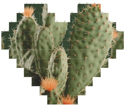 Puzzle de briques de construction en forme de cœur avec imprimé cactus vert - Pour homme et femme - Cadeau d'anniversaire, de Saint-Valentin