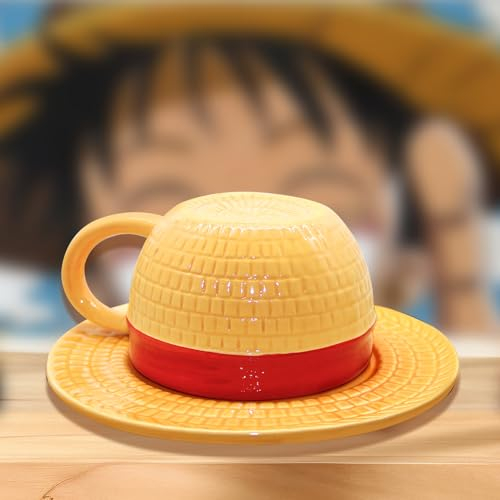parknshop Luffy Tasse une pièce en céramique avec chapeau de paille – Tasse à thé, lait – Cadeau de Noël, d'anniversaire ou tasse à boire (jaune)