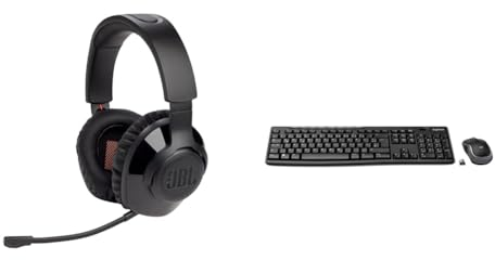 JBL Quantum 350 Over-Ear Gaming Headset – Schwarz & Logitech MK270 Kabelloses Set mit Tastatur und Maus für Windows