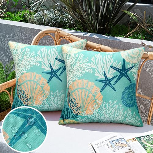 wasserdichte Kissenbezüge Kissenhülle Ozean Kissenbezug Dekokissen Sofakissen Hülse Draussen Kissen Sommer Kissenbezug für Sofa Balkon Terrasse Patio Garten Outdoor