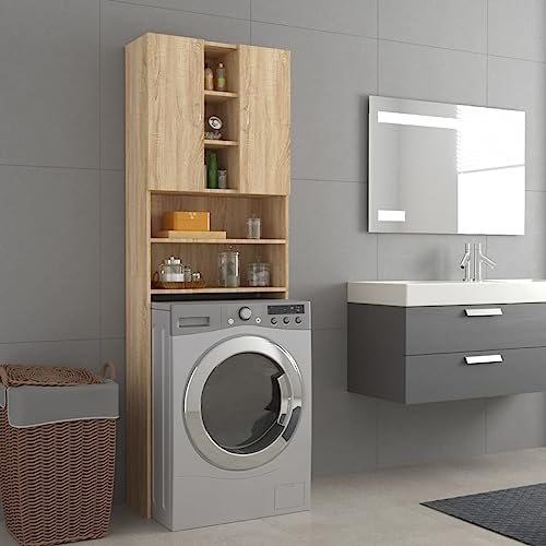 HXZZXS Mobile per Lavatrice con Ante Rovere Sonoma Truciolato 64x25,5x190 cm Mobiletto con Ante Mobile Lavatrice Incasso Armadietto Lavatrice Mobile Alto Mobiletto Bagno Arredi Bagni