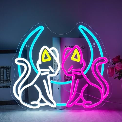 Ineonlife Luna Gatto Segno Neon Gatto Segni Neon Dimmerabile Luna Colorato Led Segni Connettività USB Luna Gemello Gatto Luce Neon per Camera da letto Soggiorno Camera dei bambini Party Club