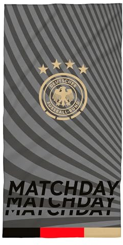 Offizielles DFB Handtuch zur EM 2024 · Fußball Strandtuch in 75x150 cm aus 100% Baumwolle · Strandtuch mit Deutschlandfarben und DFB Logo (Schwarz)