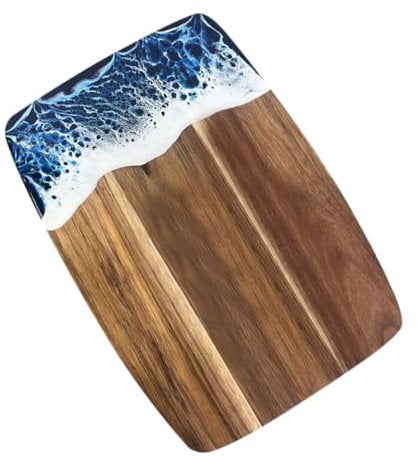 TOPPERFUN Cutting Board, 14x10in Acacia Wood Cutting Board, New Wave Resin Cheese Serving Board, Reversible for Meat, Cheese, Bread, Vegetables, Fruits
