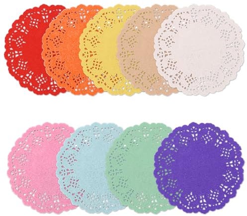 Tortenspitzen Rund, 180 Stück 88mm Gemischte Farbe Spitze Papier Doily Deckchen Kuchenmatte Papier für Hochzeit, Geburtstag, Kuchen, Desserts, Geschirr Lebensmitteldekoration Lace Doilies Paper