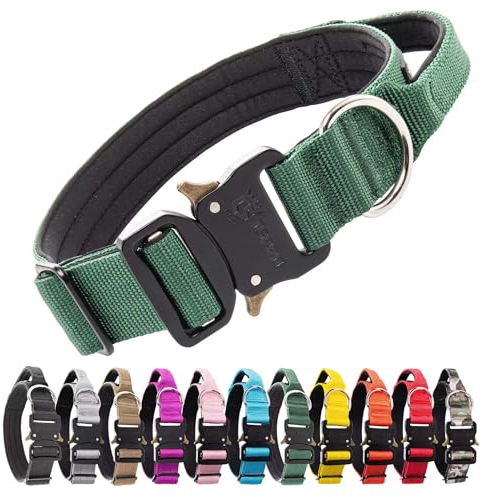 TSPRO Premium Hundehalsband mit Griff Dickes Verstellbares Taktisches Hundehalsband Schwere Ausführung Schnellverschluss Metallschnalle für Mittelgroße bis Große Hunde (M- Grün)