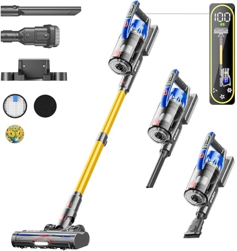 Anyson Aspirateur Balai sans Fil, 45kPa/550W/60Mins Aspirateur sans Fil, Écran OLED Intelligent, Conception à Double Poignée, Brosse à Sol Anti-emmêlement, Adapté aux Poils d'animaux/Tapis/sols durs