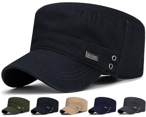 Initlove Cadet Army Cap Military Unisex Flat Top Hat for Men Women