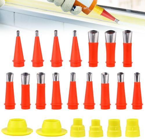 Integrated Rubber Nozzle Tool Kit Caulking Nozzle Applicator Kit 22 Pcs Reusable Stainless Steel Caulking Nozzle Set Glue Silicone Sealant Finishing Tool for Kitchen Bathroom Brick Joint