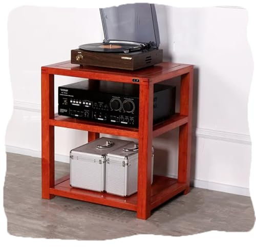ZIUSFAC HiFi-Rack Holz-Medienständer Eck-Audio-Komponenten-Rack 2/3/4-stöckiger AV-Schrank Audio Rack Stereo-Netzwerk-Server-Rack Turm Audio-Rack Für Zuhause Theater Büro(Begonia,3-Tier)