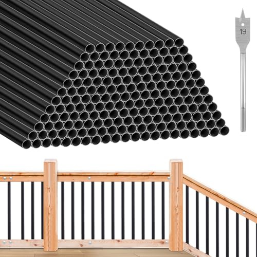 Yaocom 60 Pack 26 Aluminum Deck Balusters 3/4 Black Metal Railing, Hollow Round Outdoor Porch Spindles Indoor Stair Railing for Wood and Composite Deck