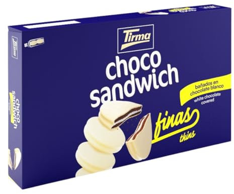 Tirma Choco Bianco sottile Chocolate Sandwich 218g | Biscotti al cioccolato bianco confezionati singolarmente | Biscotti croccanti ripieni di crema e cioccolato | Biscotti per caffè e tè