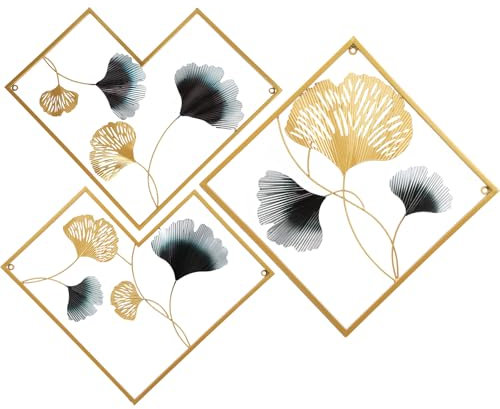 SunshineFace Wanddeko Wohnzimmer, 3 Stück Ginkgo Blätter Metall Wanddeko Wanddekoration Moderne Ginkgo Wanddekoration Hängend für Zuhause Wohnzimmer Schlafzimmer