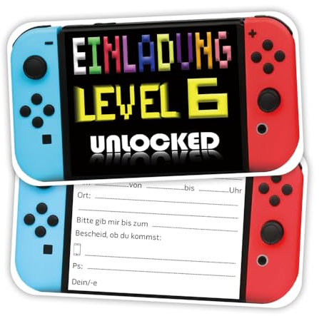 ZELAITE 12x 6. Geburtstag Gaming EINLADUNGSKARTEN KINDERGEBURTSTAG Junge Mädchen, Video Gaming Spiel Einladungskarten, Gaming Geburtstagseinladungen Geburtstagseinladungen Kinder Mädchen Junge (A)