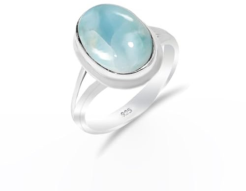 HIMALYA QUARTZ Silber Ringe Damen Mit Stein Natürlicher Edelstein Larimar Ringe for Herren Boho Statement Schmuck RH-06-LRMR-11