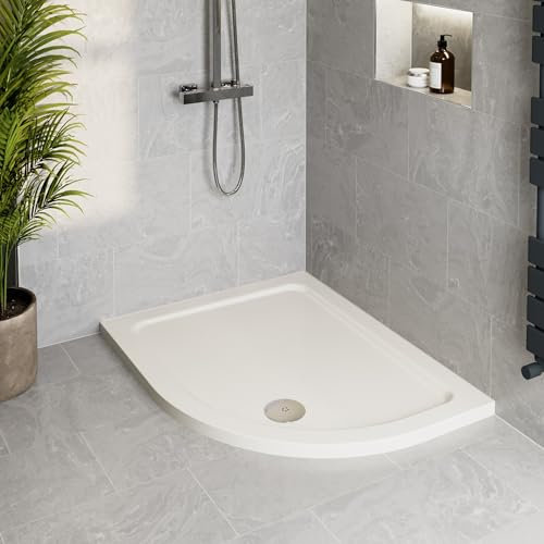Podium® 1000 x 800 x 45mm White Bathroom Non Slip Tray for Enclosures Cubicles & Wet Room with Waste, Offset Quadrant Right Hand