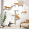 Myiosus Pared de Escalada para Gatos - 4 Piezas Juego de Muebles de Pared para Gatos con Hamaca, Cueva, Puente, Poste Rascador de Sisal y Plataformas, Estantes de Pared para Gatos hasta 10 kg, Beige