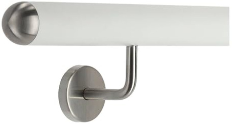TIBU Handlauf weiß 30-600cm Treppengeländer aus Edelstahl mit gewinkelte Handlaufhalter, Länge 440 cm mit 5 Halter und halbrunde Kappe