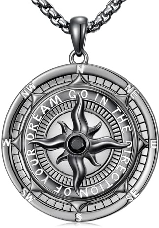 925 Sterling Silber Kompass Halskette mit Zirkonia für Frauen 55 + 5 cm Verstellbar Geschenk Abschlussfeier & Reise inspirierendes Accessoire GO IN The Direction of Your Dream