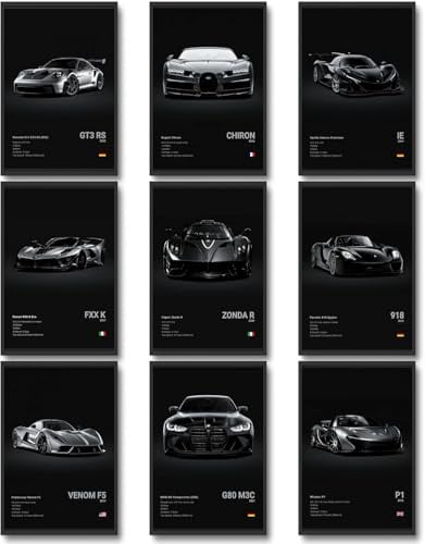 CSLGQGV Car Poster Vintage Racing Car Wall Art Supercar Canvas Prints Painting For Men Room Pictures Guys Dorm Room Aesthetics Decor Bedroom Office (Unframed,8×10inch,9pcs) black