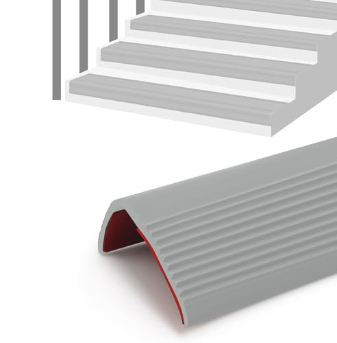 5 Meter Stair Anti Slip Nosing, Self-Adhesive Vinyl Edge Trim Protector, Flexible PVC Rubber Edge Trim for Stairs & Flooring, Waterproof & Wear-Resistant (25mm Width, Grey)