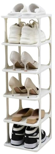 Livhome 6-Tier Tall Slim Shoe Rack, Narrow Vertical Shoe Storage Shelf, Small Corner Shoe Organizer for Tight Spaces and Entryway Closet Storage, Fits Shoes and Sundries (White)