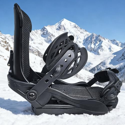 NEUWEABY Fijaciones de Snowboard para Hombre y Mujer, Fijaciones ultraligeras para Todo Tipo de montaña y Estilo Libre, fácil Entrada sin Correas y trinquete en la Puntera, Negro Mediano