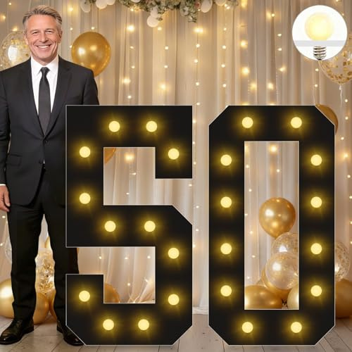 Vimlits Große beleuchtete Zahlen, Geburtstagsdekoration, schwarzes Festzelt, Zahlenschild für 50. Party, Jahrestag, Hintergrund, Hochzeit, großes Mosaik-Zahlenrahmen, Schaumstoffkarton