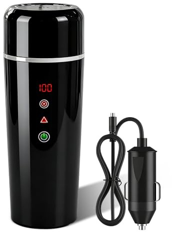 Pengrity Wasserkocher für Auto, DC 12V/24V Reisewasserkocher Auto, 420ml Wasserkocher Auto Zigarettenanzünder mit LCD-Anzeige, Temperatureinstellung, Rührfunktion, 304 Edelstahl für LKW Reise Camping