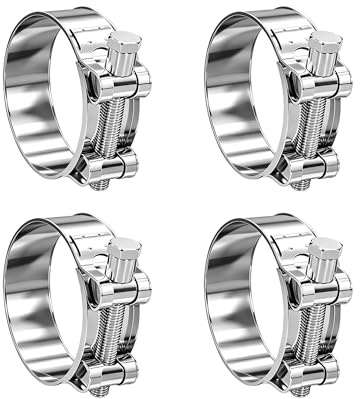 4PCS Heavy Duty T-Bolt Hose Clamps, Adjustable 60-63mm, 304 Stainless Steel Pipe Clips, High Pressure Exhaust Clamps for Automotive, Plumbing & Industrial Use