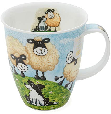 DUNOON Sheepies Hilltop - Porzellan Tasse mit Griff, Transparent, 480 ml, Zuhause